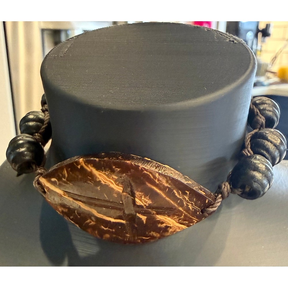 Boho Coconut Shell Adjustable Bracelet Carved Wood Beaded Tropical Unisex